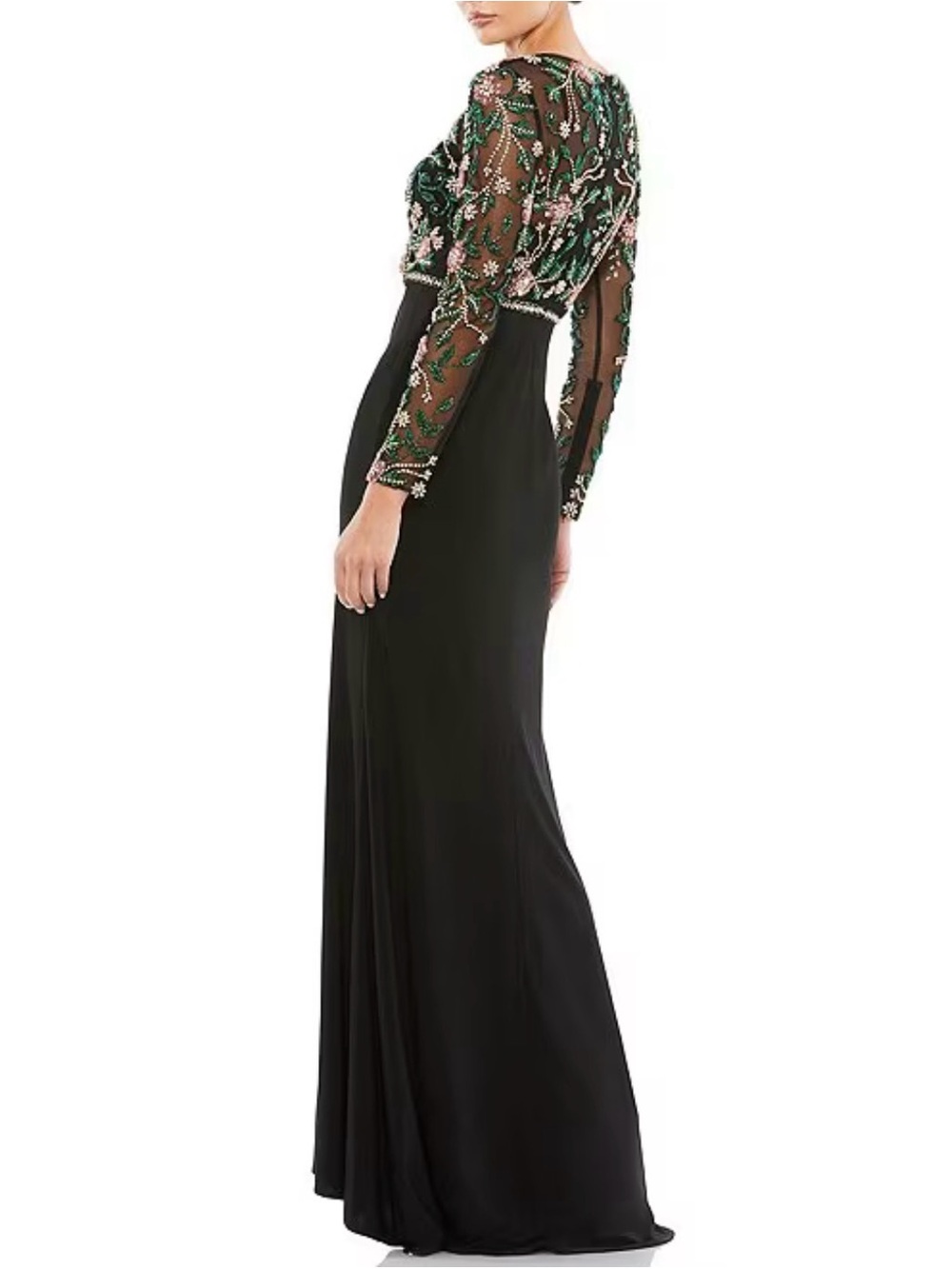 Mac Duggal 67870 Size 14 Floral Beaded Mesh Illusion Trumpet Gown Dress Black - Picture 3 of 16
